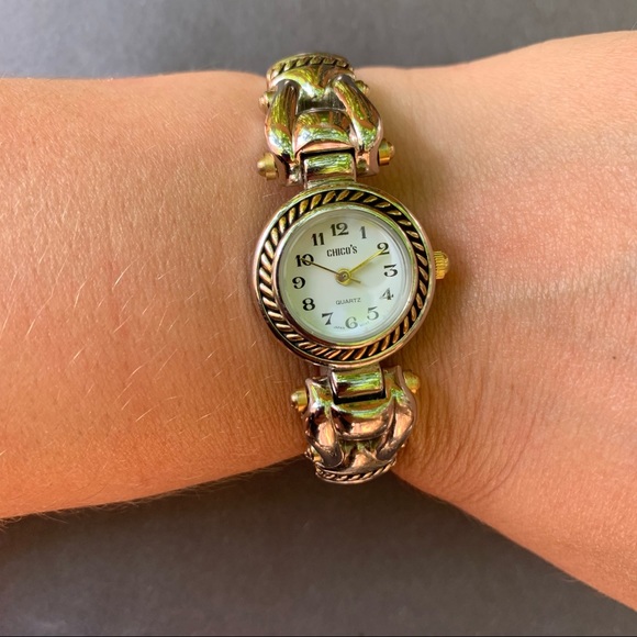 Chico’s Silver Tone Bracelet Watch Hinged Round Circle Face - Picture 2 of 4